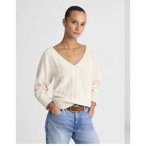 Madewell V-Neck Pullover Sweater Merino Wool Cream NY444 FLAW Womens S NEW
